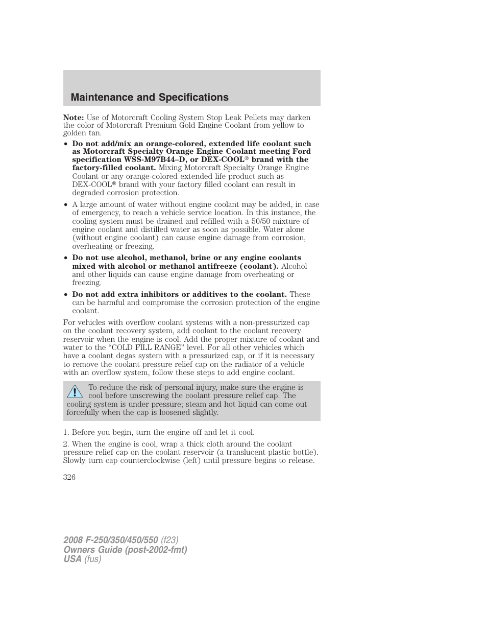Maintenance and specifications | FORD 2008 F-550 v.2 User Manual | Page 326 / 368