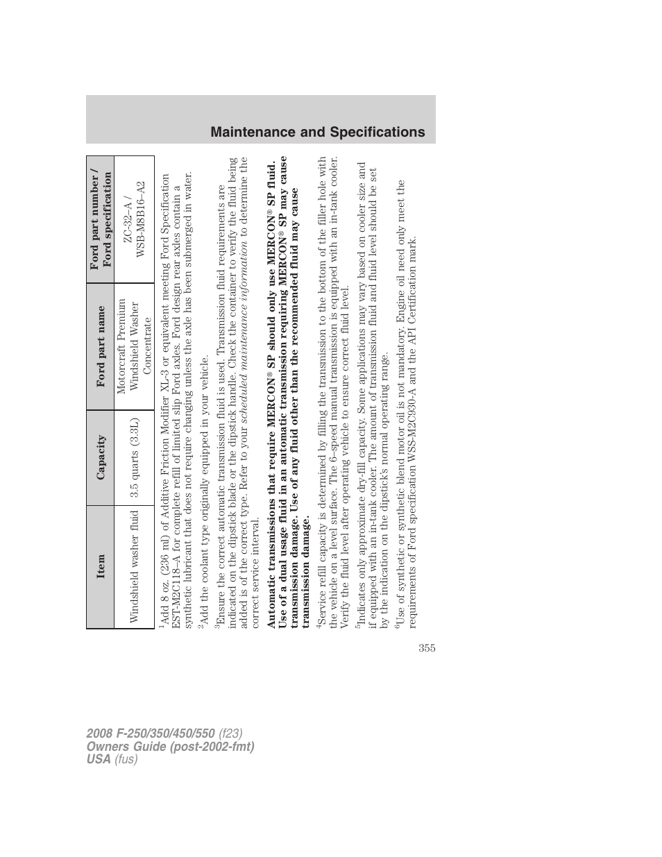 Maintenance and specifications | FORD 2008 F-550 v.2 User Manual | Page 355 / 368