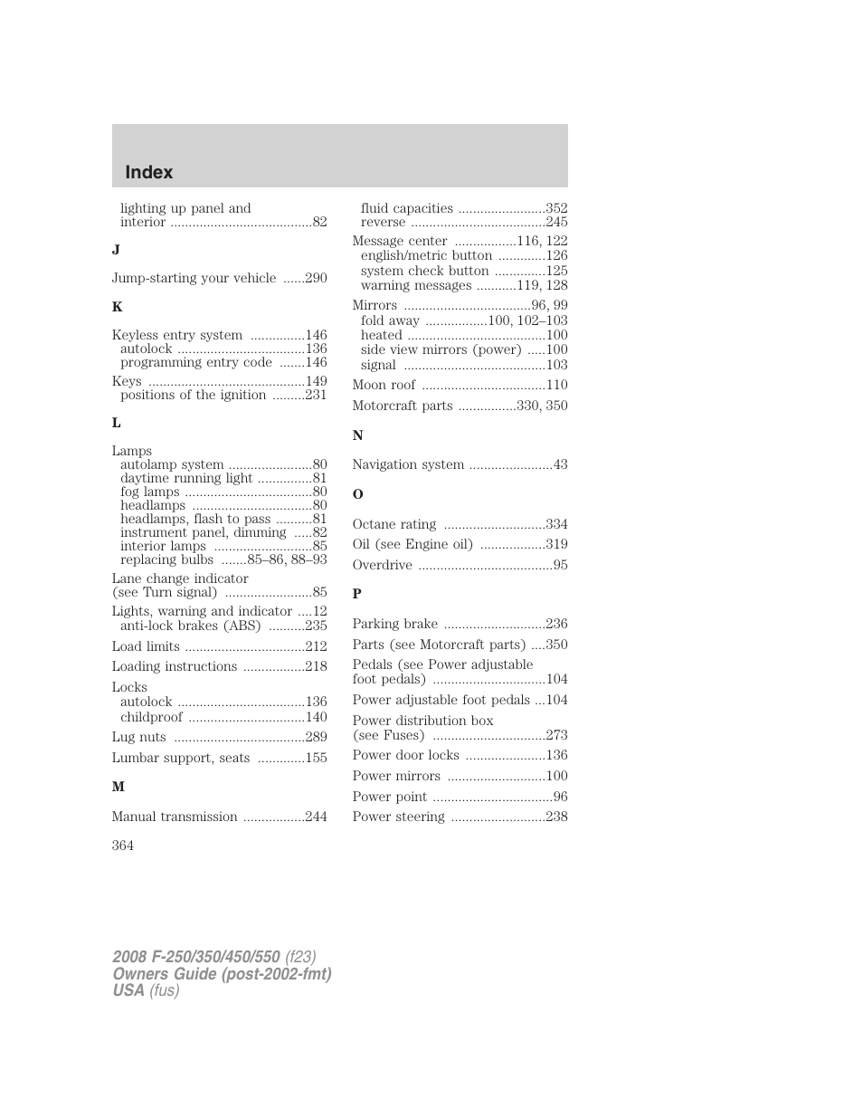 Index | FORD 2008 F-550 v.2 User Manual | Page 364 / 368