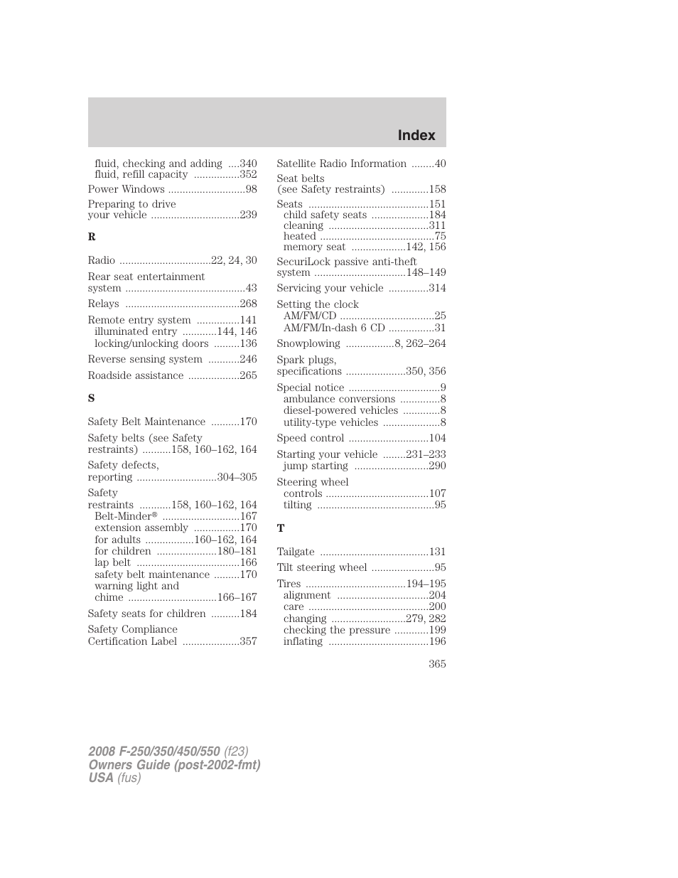 Index | FORD 2008 F-550 v.2 User Manual | Page 365 / 368