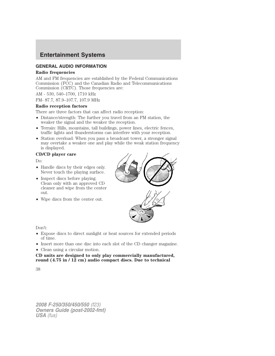 General audio information, Entertainment systems | FORD 2008 F-550 v.2 User Manual | Page 38 / 368