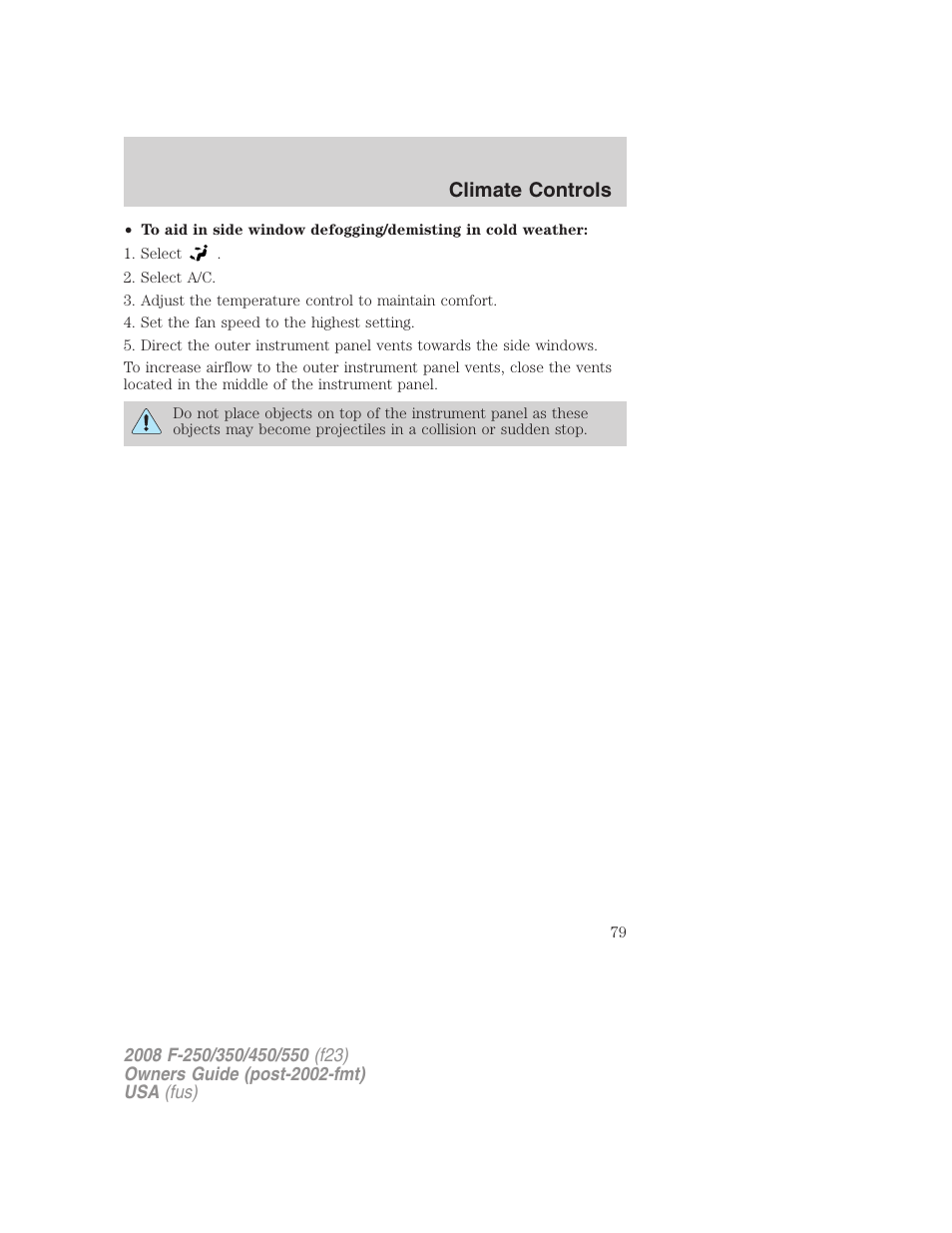 Climate controls | FORD 2008 F-550 v.2 User Manual | Page 79 / 368