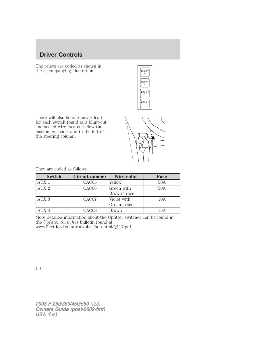 Driver controls | FORD 2008 F-550 v.3 User Manual | Page 116 / 392