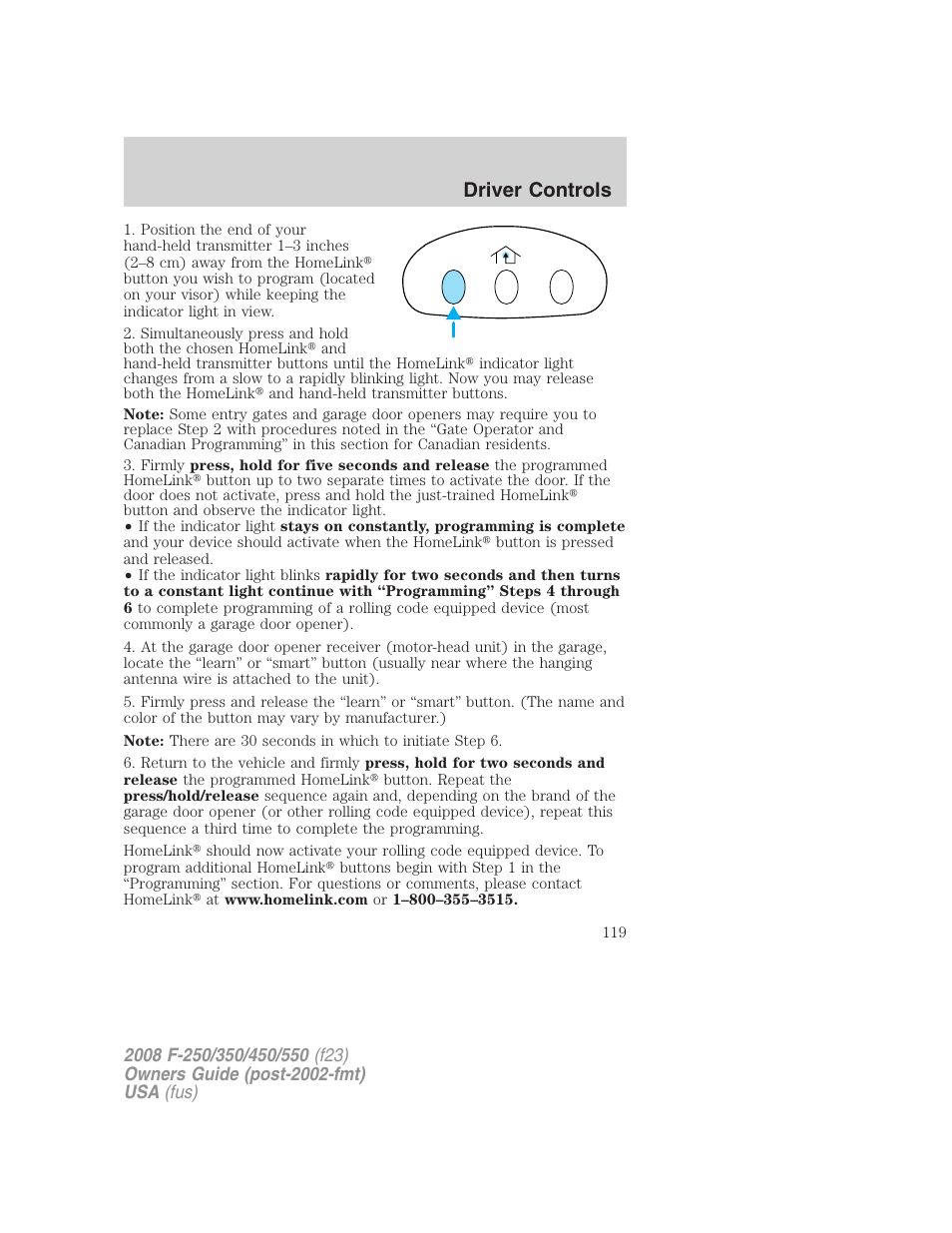 Driver controls | FORD 2008 F-550 v.3 User Manual | Page 119 / 392