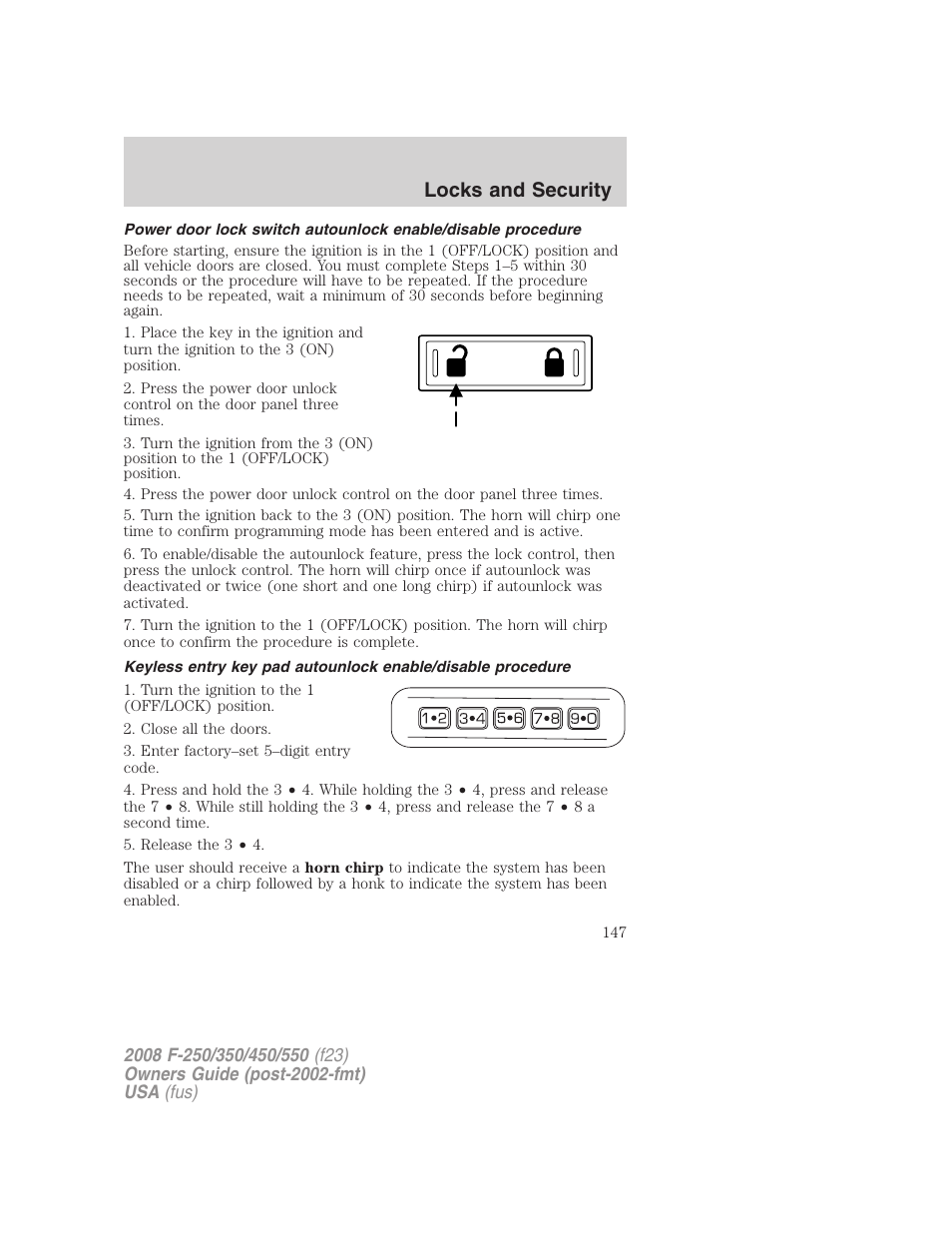 Locks and security | FORD 2008 F-550 v.3 User Manual | Page 147 / 392