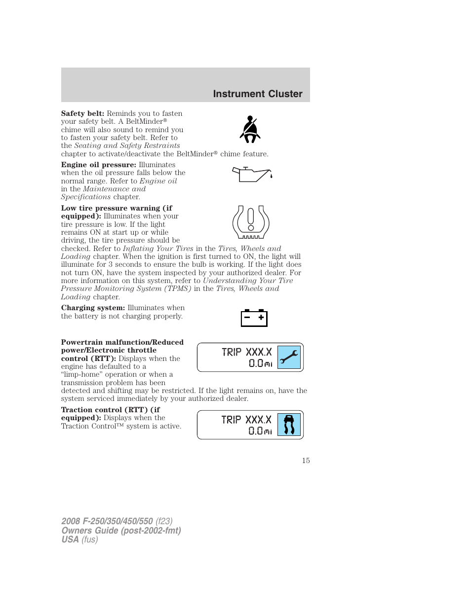 Instrument cluster | FORD 2008 F-550 v.3 User Manual | Page 15 / 392