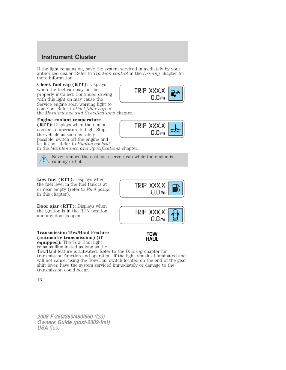 Instrument cluster | FORD 2008 F-550 v.3 User Manual | Page 16 / 392