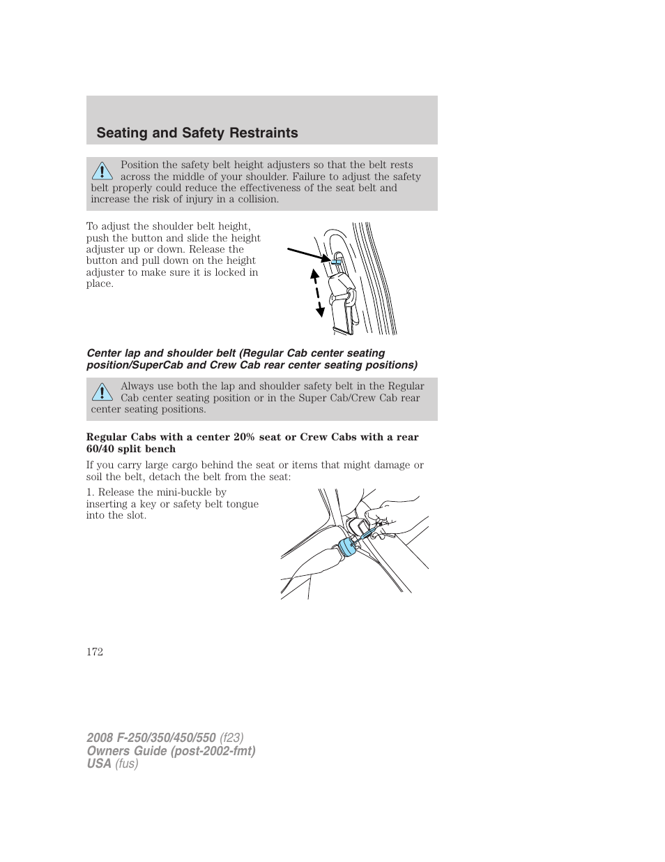 Seating and safety restraints | FORD 2008 F-550 v.3 User Manual | Page 172 / 392