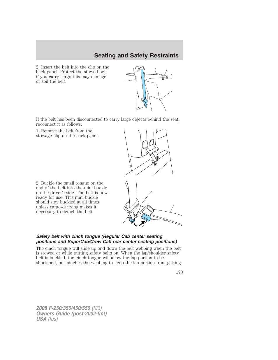 Seating and safety restraints | FORD 2008 F-550 v.3 User Manual | Page 173 / 392