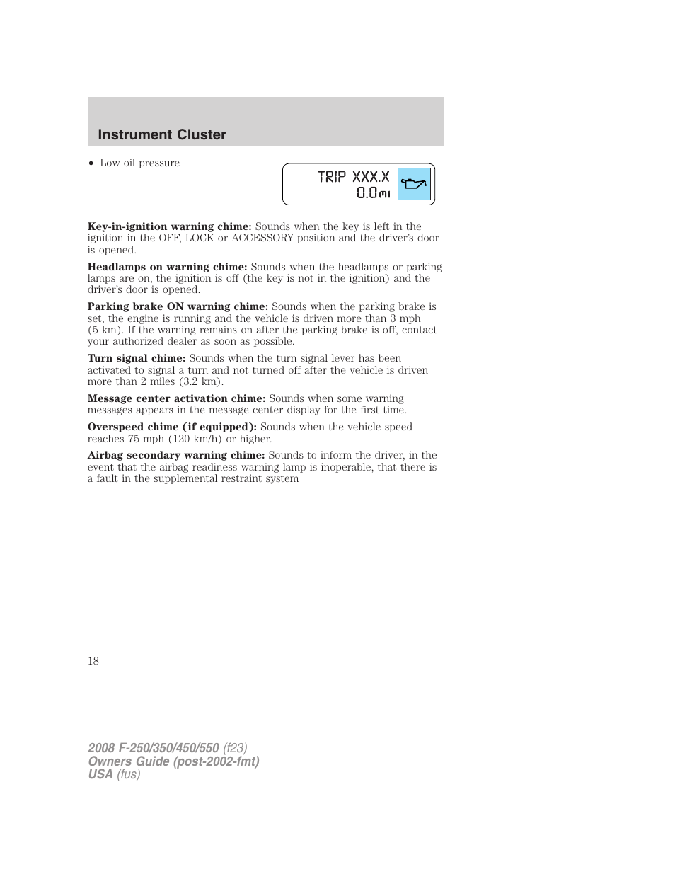 Instrument cluster | FORD 2008 F-550 v.3 User Manual | Page 18 / 392