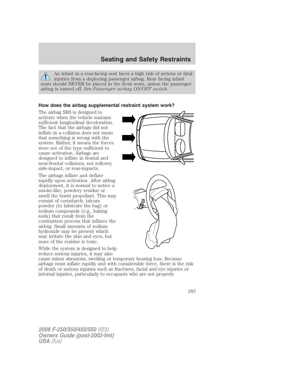 Seating and safety restraints | FORD 2008 F-550 v.3 User Manual | Page 183 / 392