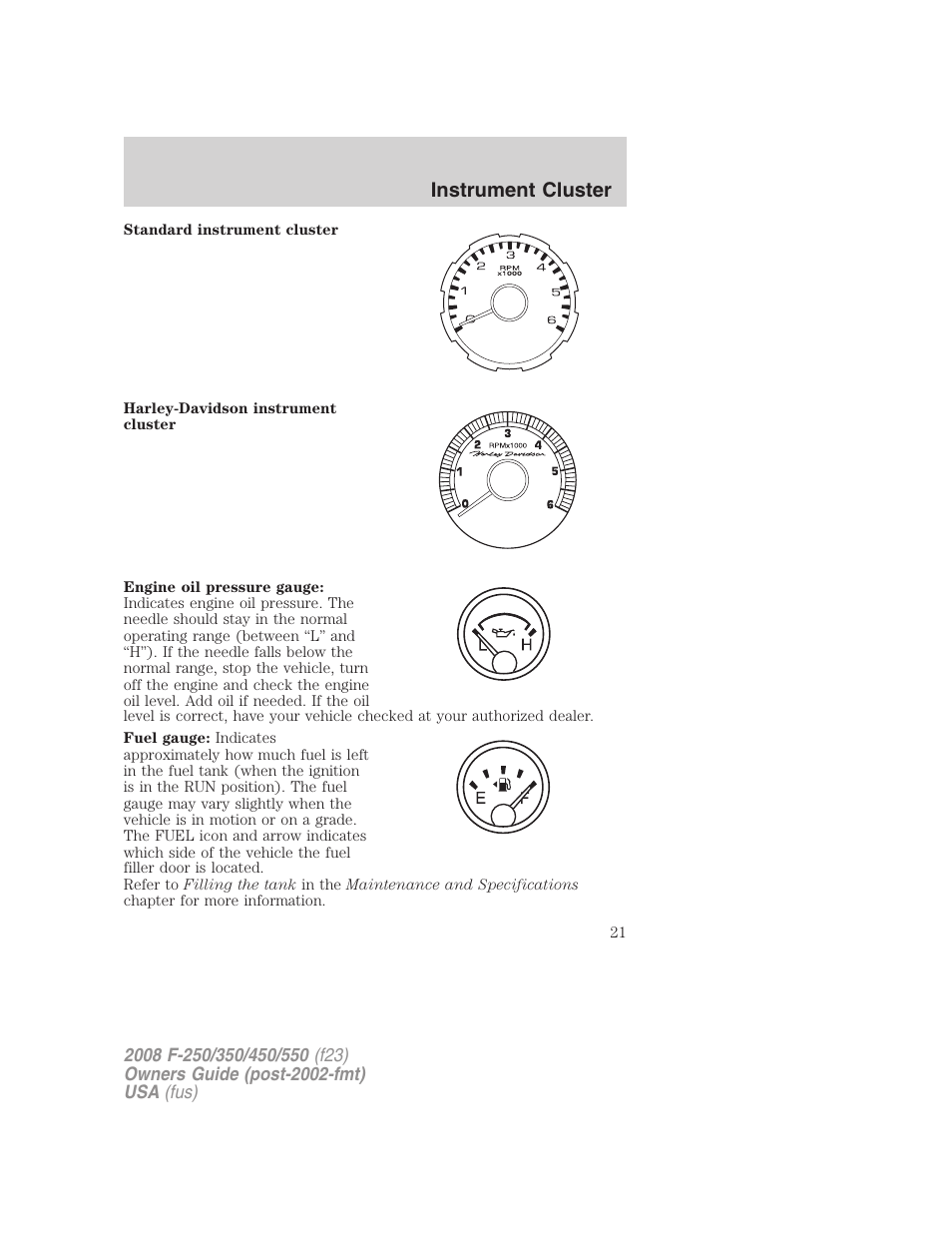 Instrument cluster | FORD 2008 F-550 v.3 User Manual | Page 21 / 392