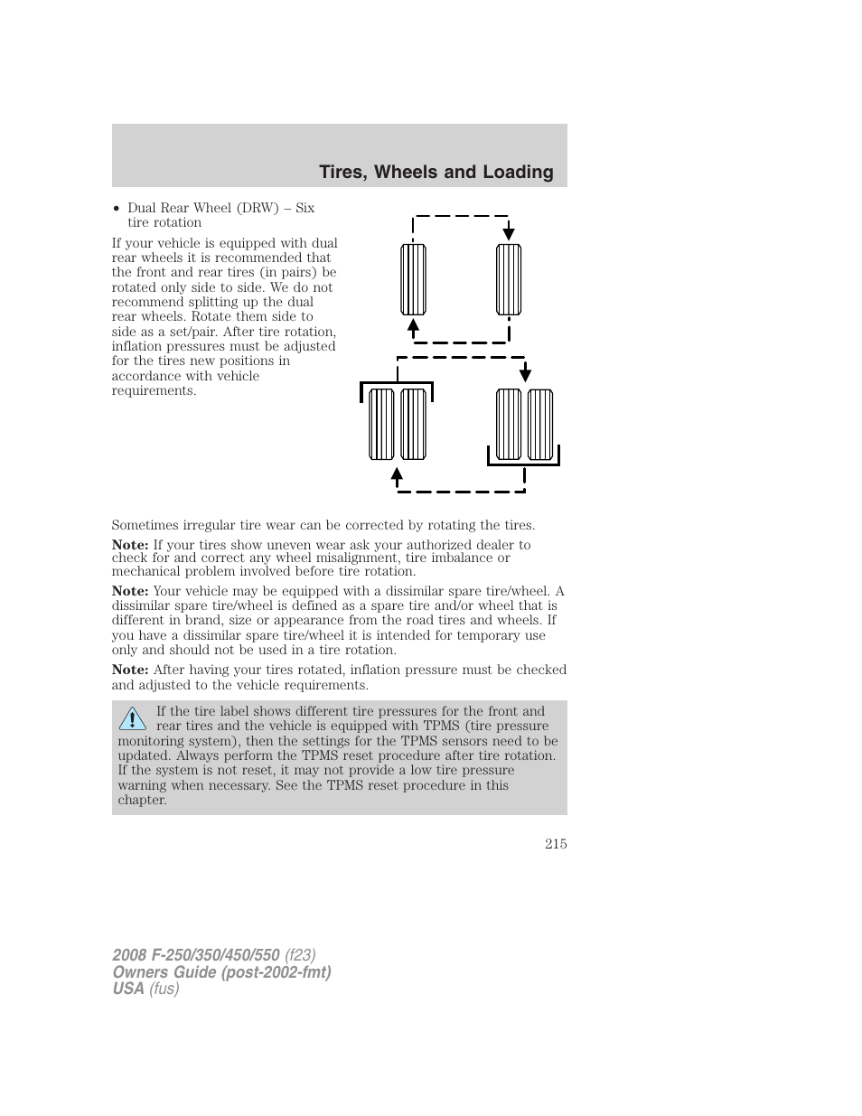 Tires, wheels and loading | FORD 2008 F-550 v.3 User Manual | Page 215 / 392