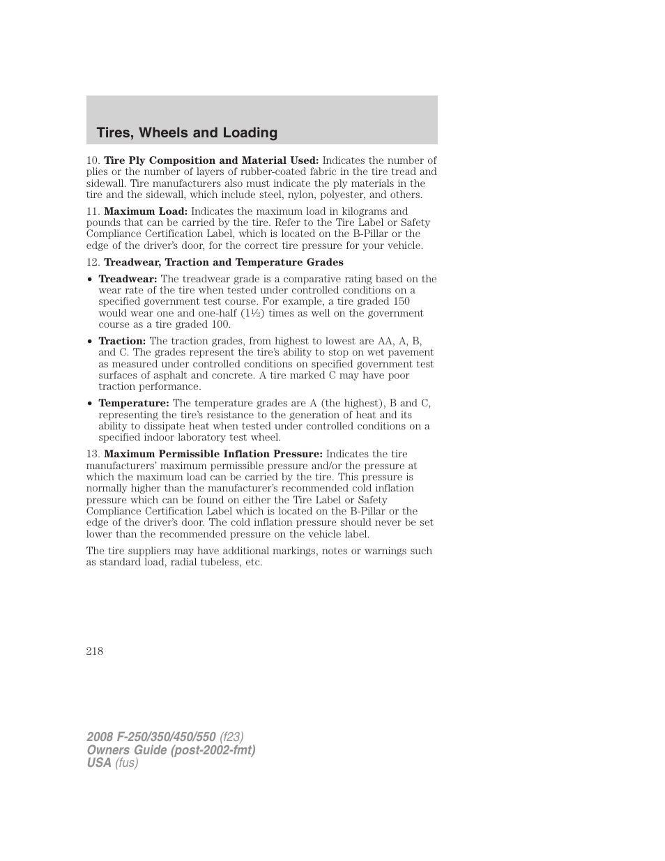 Tires, wheels and loading | FORD 2008 F-550 v.3 User Manual | Page 218 / 392