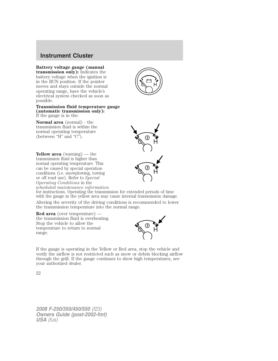 Instrument cluster | FORD 2008 F-550 v.3 User Manual | Page 22 / 392