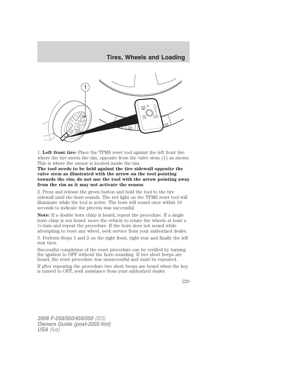 Tires, wheels and loading | FORD 2008 F-550 v.3 User Manual | Page 229 / 392