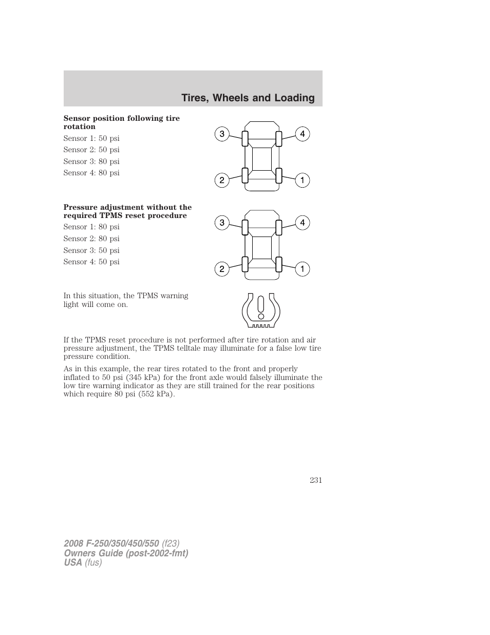 Tires, wheels and loading | FORD 2008 F-550 v.3 User Manual | Page 231 / 392