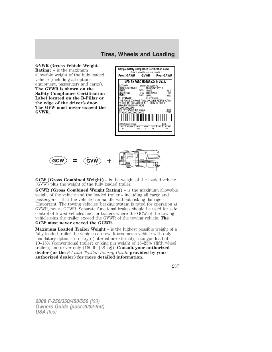 Tires, wheels and loading | FORD 2008 F-550 v.3 User Manual | Page 237 / 392