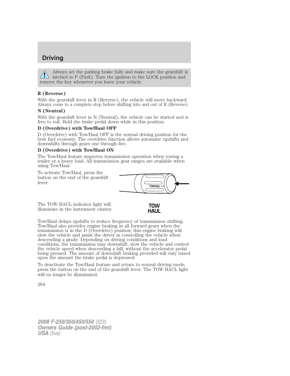 Driving | FORD 2008 F-550 v.3 User Manual | Page 264 / 392