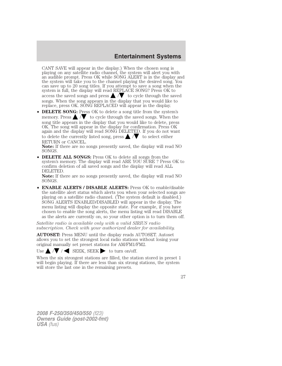 Entertainment systems | FORD 2008 F-550 v.3 User Manual | Page 27 / 392