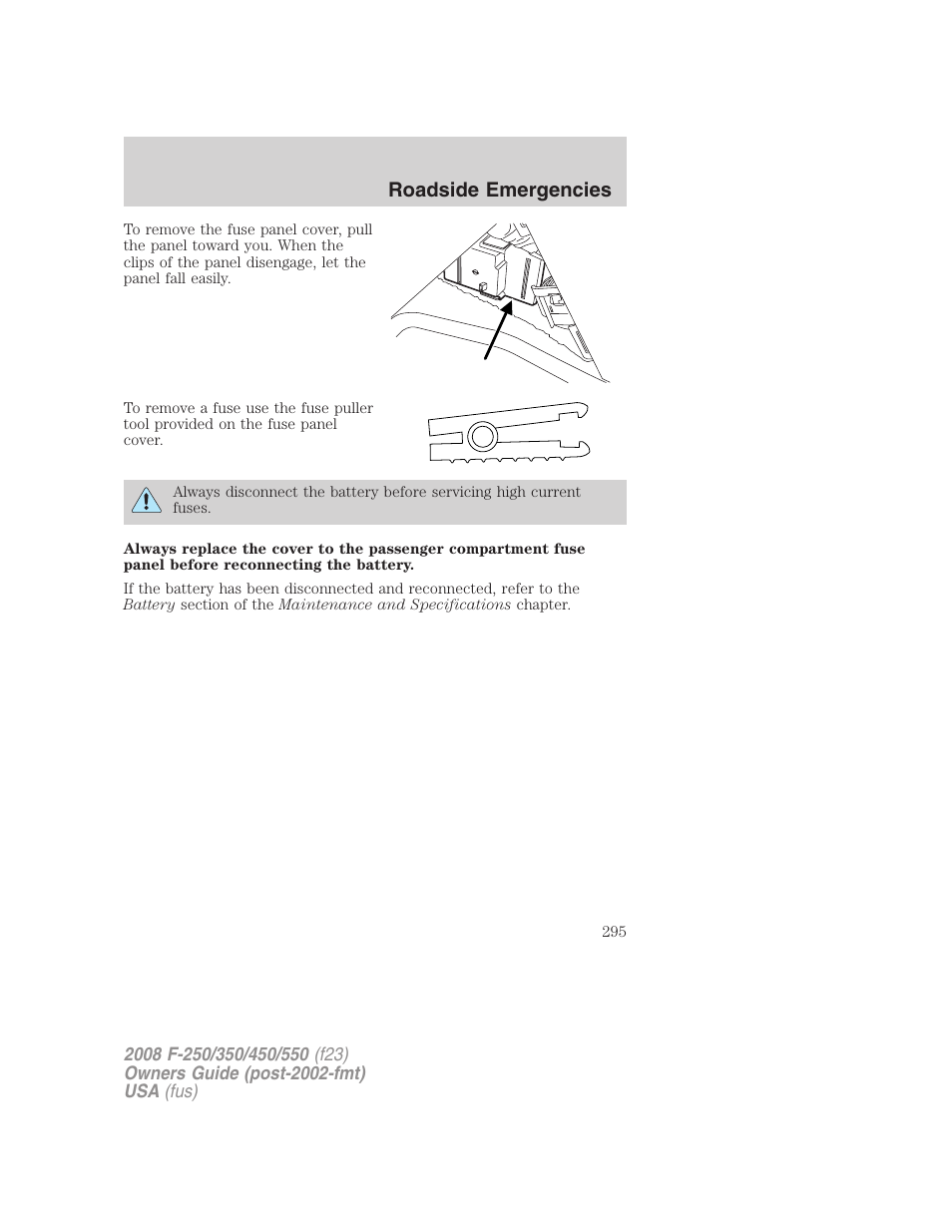 Roadside emergencies | FORD 2008 F-550 v.3 User Manual | Page 295 / 392