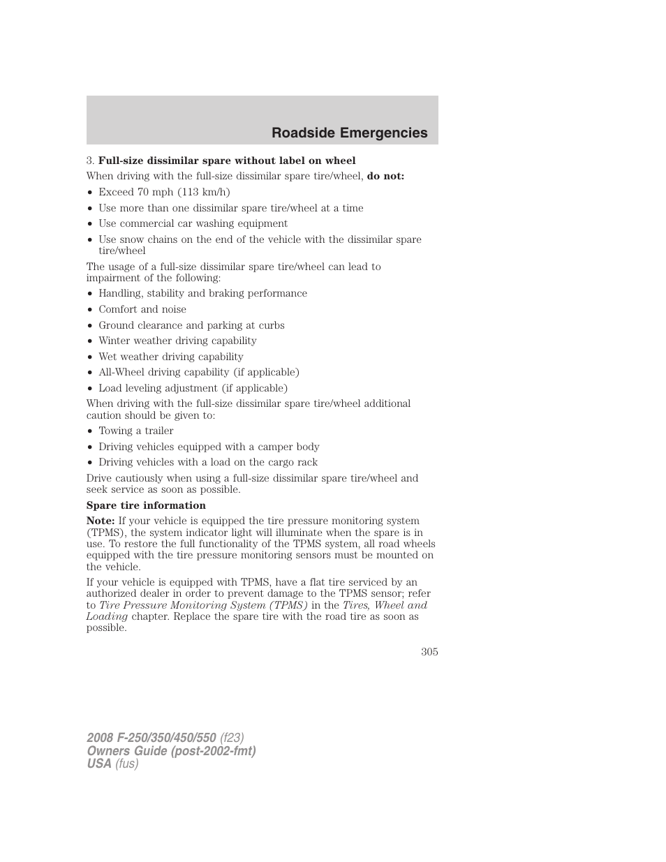 Roadside emergencies | FORD 2008 F-550 v.3 User Manual | Page 305 / 392