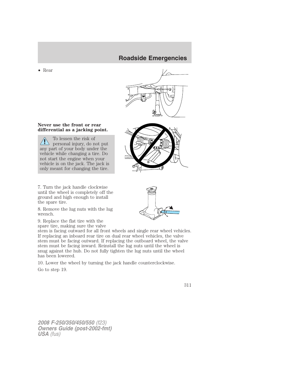Roadside emergencies | FORD 2008 F-550 v.3 User Manual | Page 311 / 392