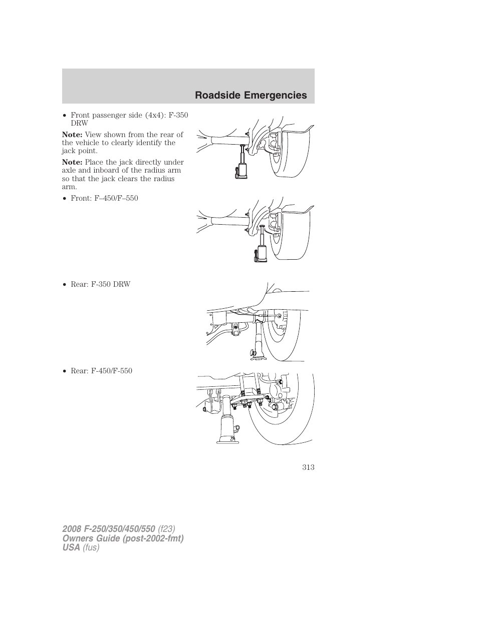 Roadside emergencies | FORD 2008 F-550 v.3 User Manual | Page 313 / 392