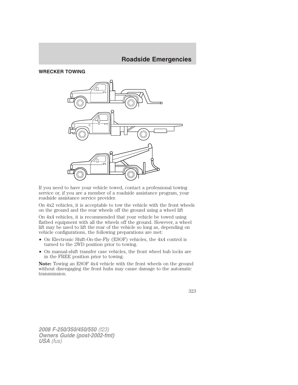 Wrecker towing, Roadside emergencies | FORD 2008 F-550 v.3 User Manual | Page 323 / 392