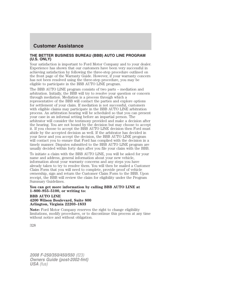 Customer assistance | FORD 2008 F-550 v.3 User Manual | Page 328 / 392