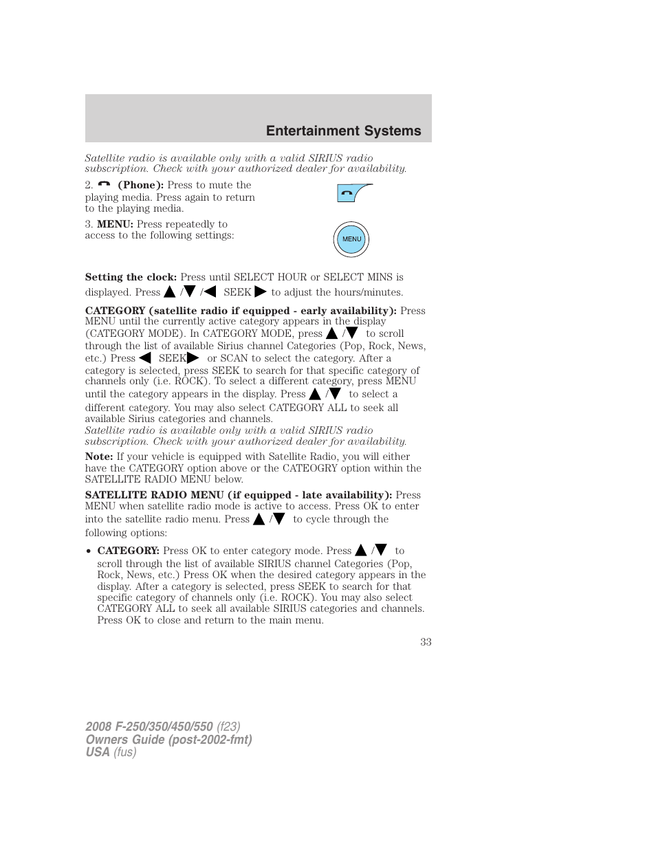 Entertainment systems | FORD 2008 F-550 v.3 User Manual | Page 33 / 392