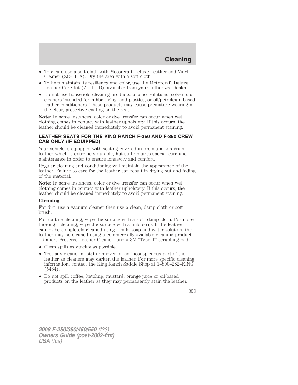 Cleaning | FORD 2008 F-550 v.3 User Manual | Page 339 / 392
