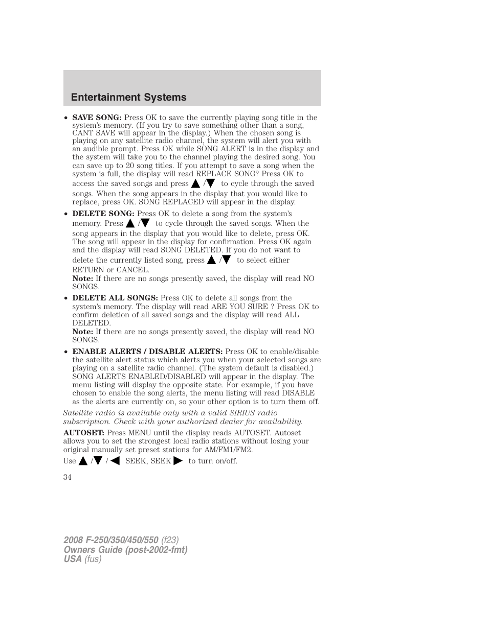 Entertainment systems | FORD 2008 F-550 v.3 User Manual | Page 34 / 392