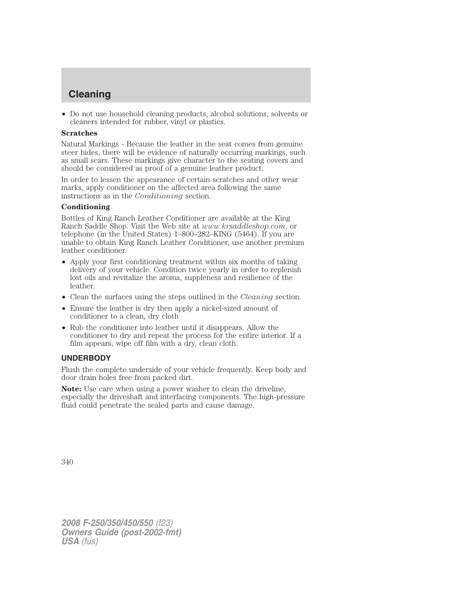 Underbody, Cleaning | FORD 2008 F-550 v.3 User Manual | Page 340 / 392
