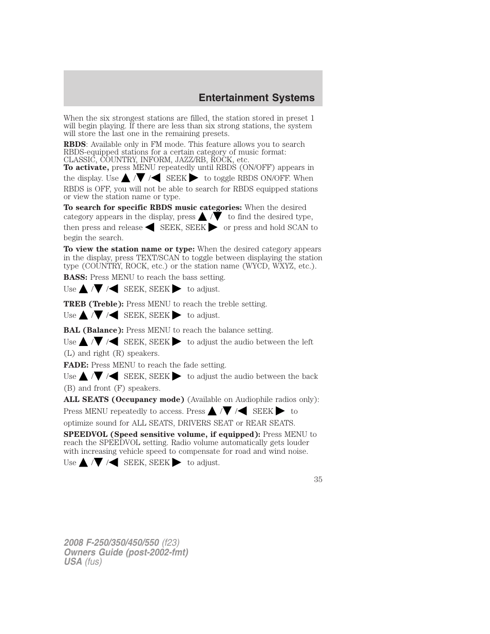 Entertainment systems | FORD 2008 F-550 v.3 User Manual | Page 35 / 392