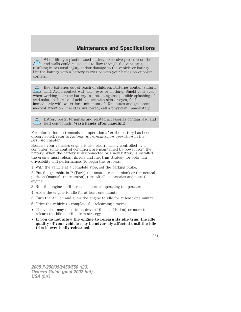 Maintenance and specifications | FORD 2008 F-550 v.3 User Manual | Page 351 / 392