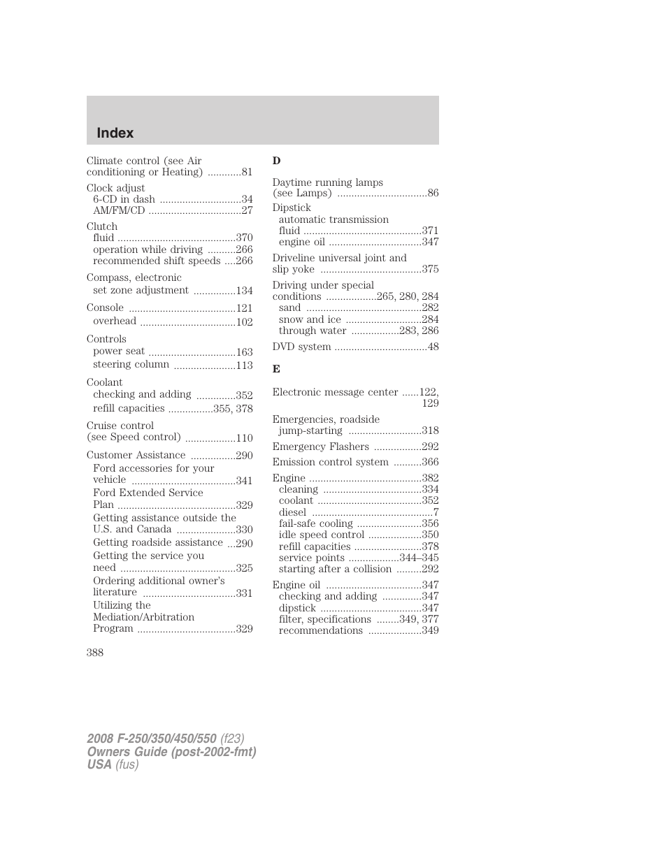 Index | FORD 2008 F-550 v.3 User Manual | Page 388 / 392