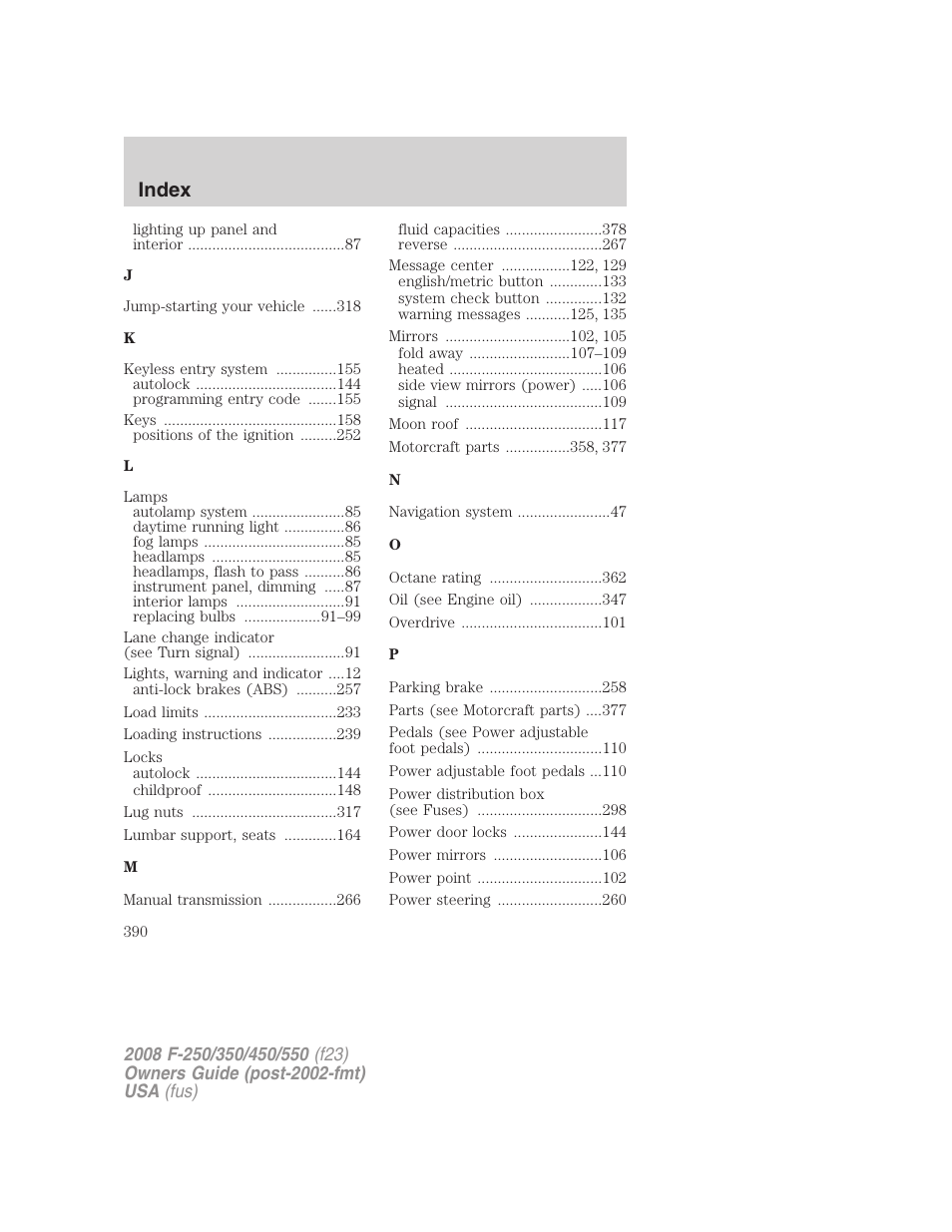 Index | FORD 2008 F-550 v.3 User Manual | Page 390 / 392