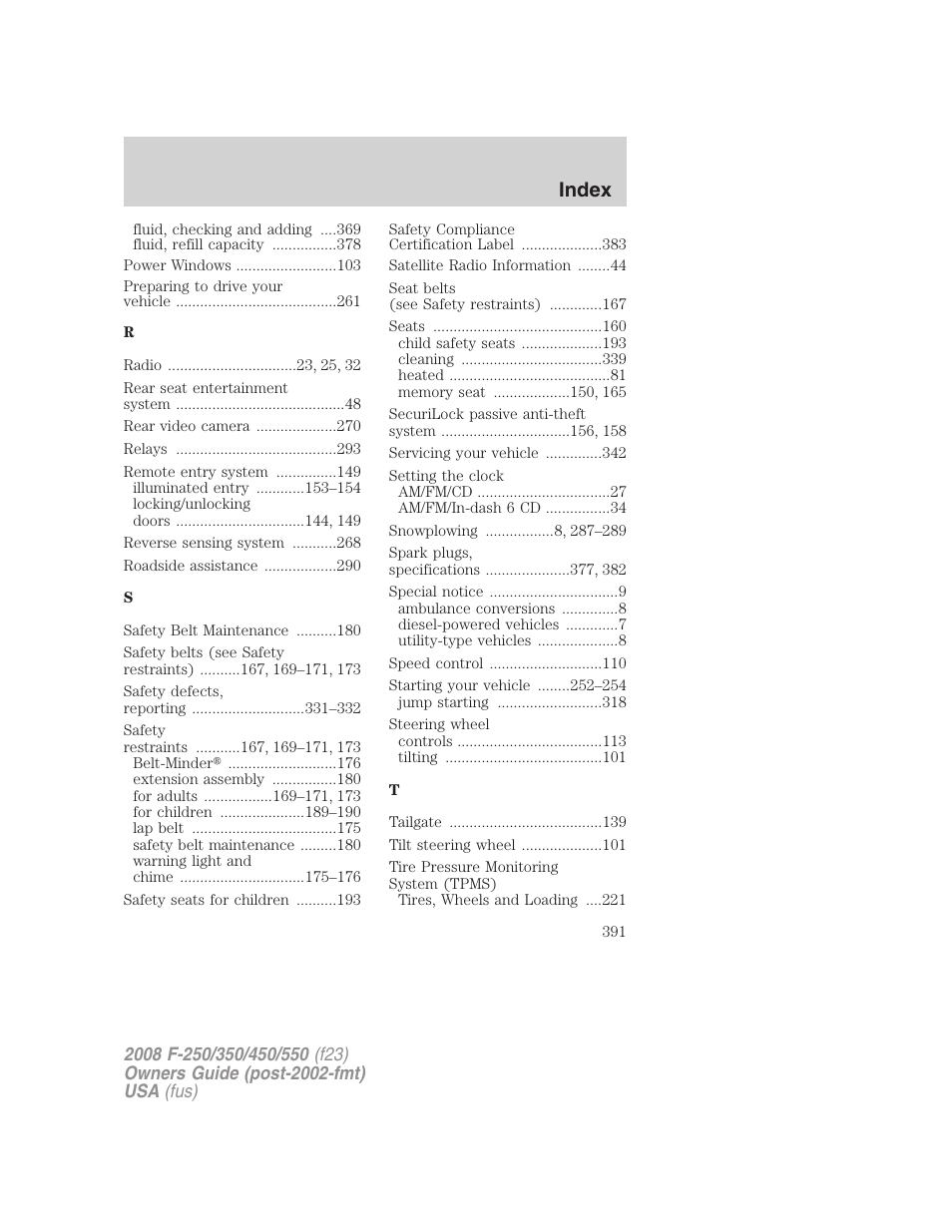 Index | FORD 2008 F-550 v.3 User Manual | Page 391 / 392