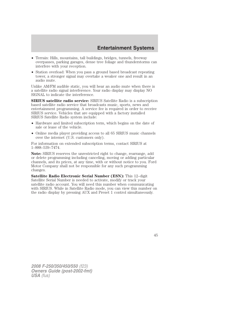 Entertainment systems | FORD 2008 F-550 v.3 User Manual | Page 45 / 392