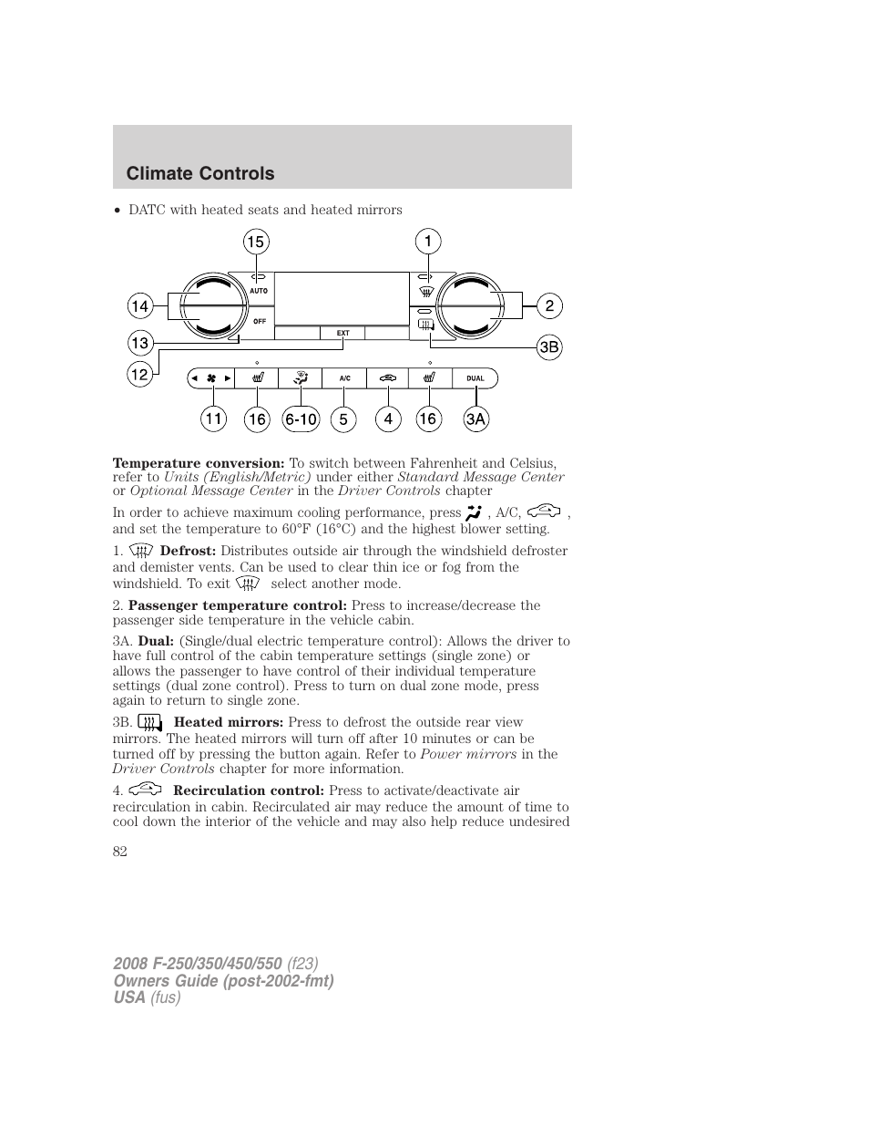 Climate controls | FORD 2008 F-550 v.3 User Manual | Page 82 / 392