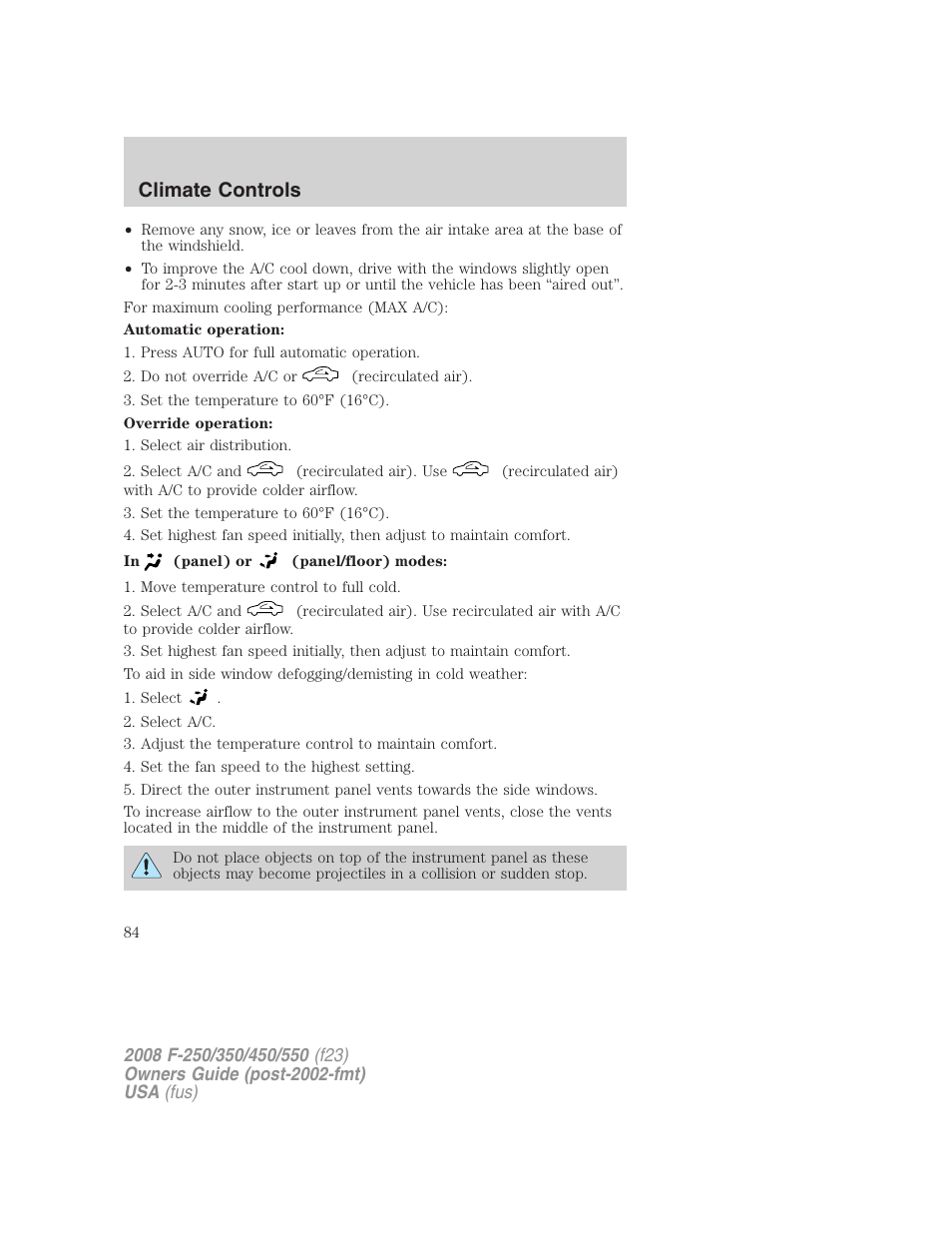 Climate controls | FORD 2008 F-550 v.3 User Manual | Page 84 / 392