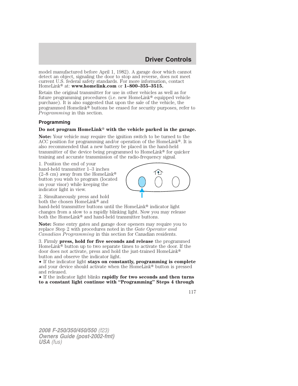 Programming, Driver controls | FORD 2008 F-550 v.4 User Manual | Page 117 / 400