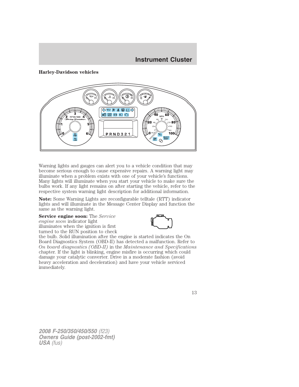 Instrument cluster | FORD 2008 F-550 v.4 User Manual | Page 13 / 400