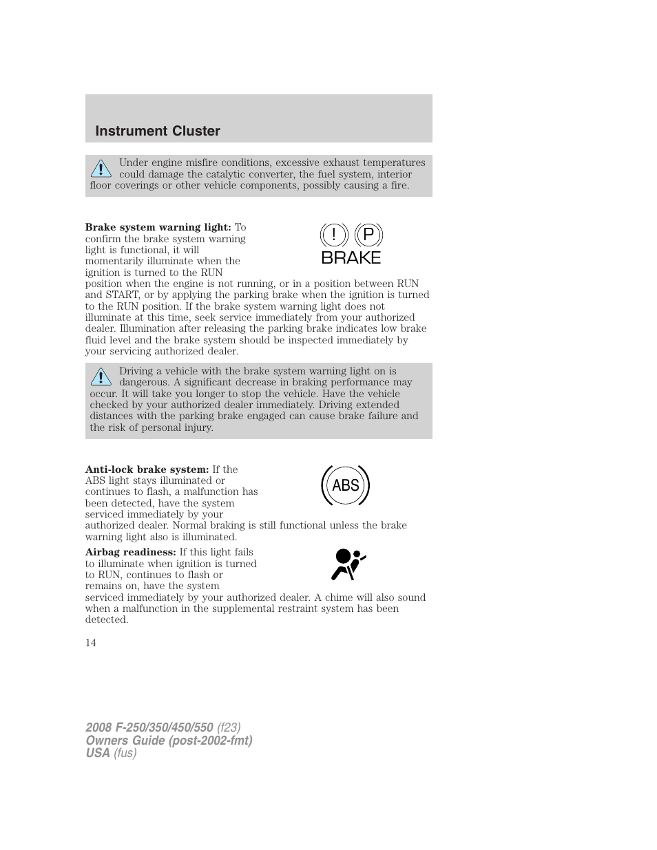 P! brake abs | FORD 2008 F-550 v.4 User Manual | Page 14 / 400