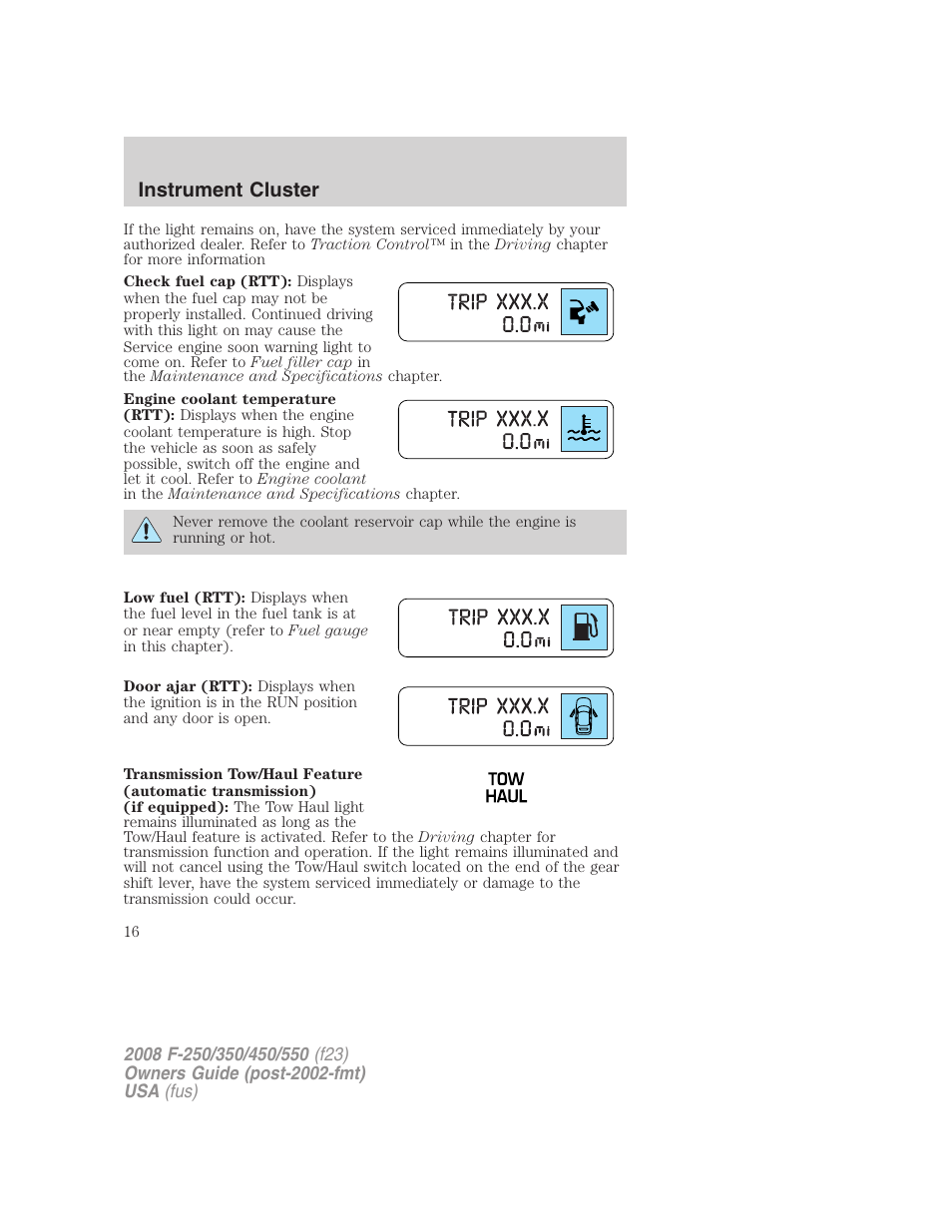 Instrument cluster | FORD 2008 F-550 v.4 User Manual | Page 16 / 400