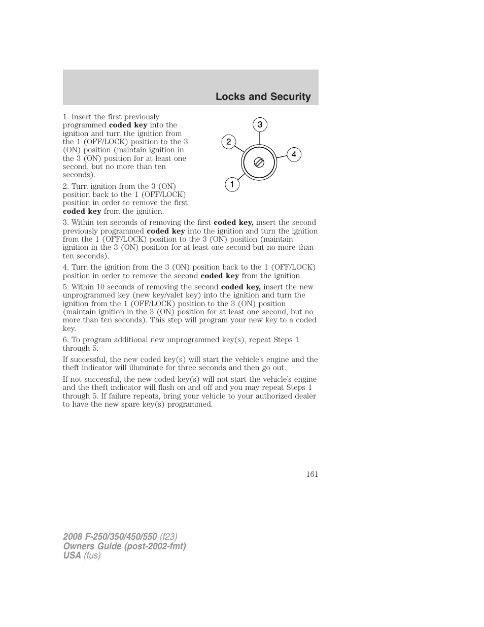 Locks and security | FORD 2008 F-550 v.4 User Manual | Page 161 / 400