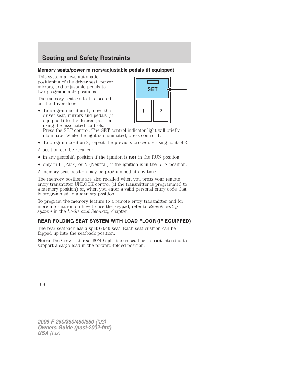 Seating and safety restraints | FORD 2008 F-550 v.4 User Manual | Page 168 / 400