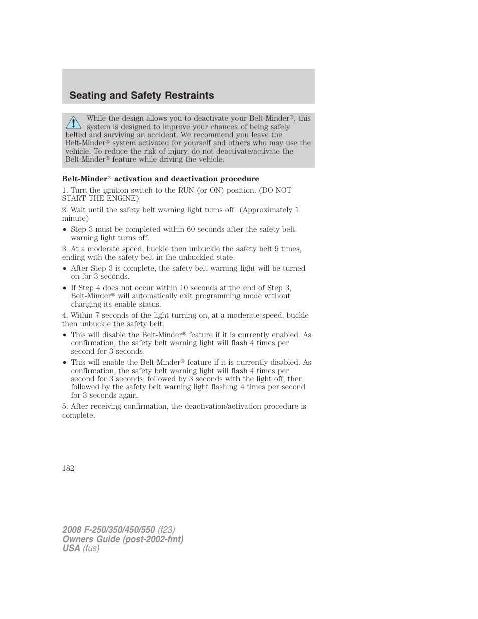 Seating and safety restraints | FORD 2008 F-550 v.4 User Manual | Page 182 / 400