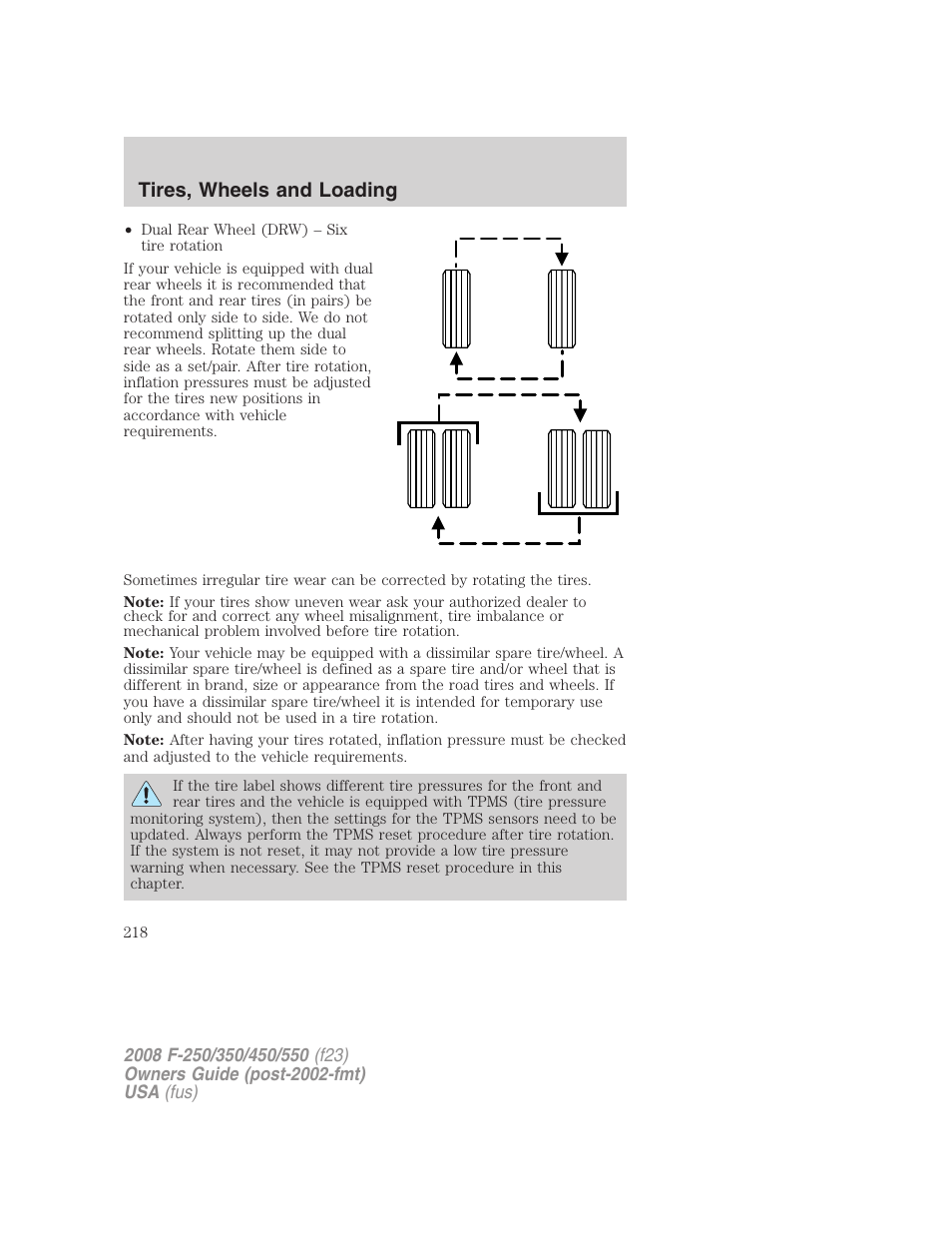 Tires, wheels and loading | FORD 2008 F-550 v.4 User Manual | Page 218 / 400